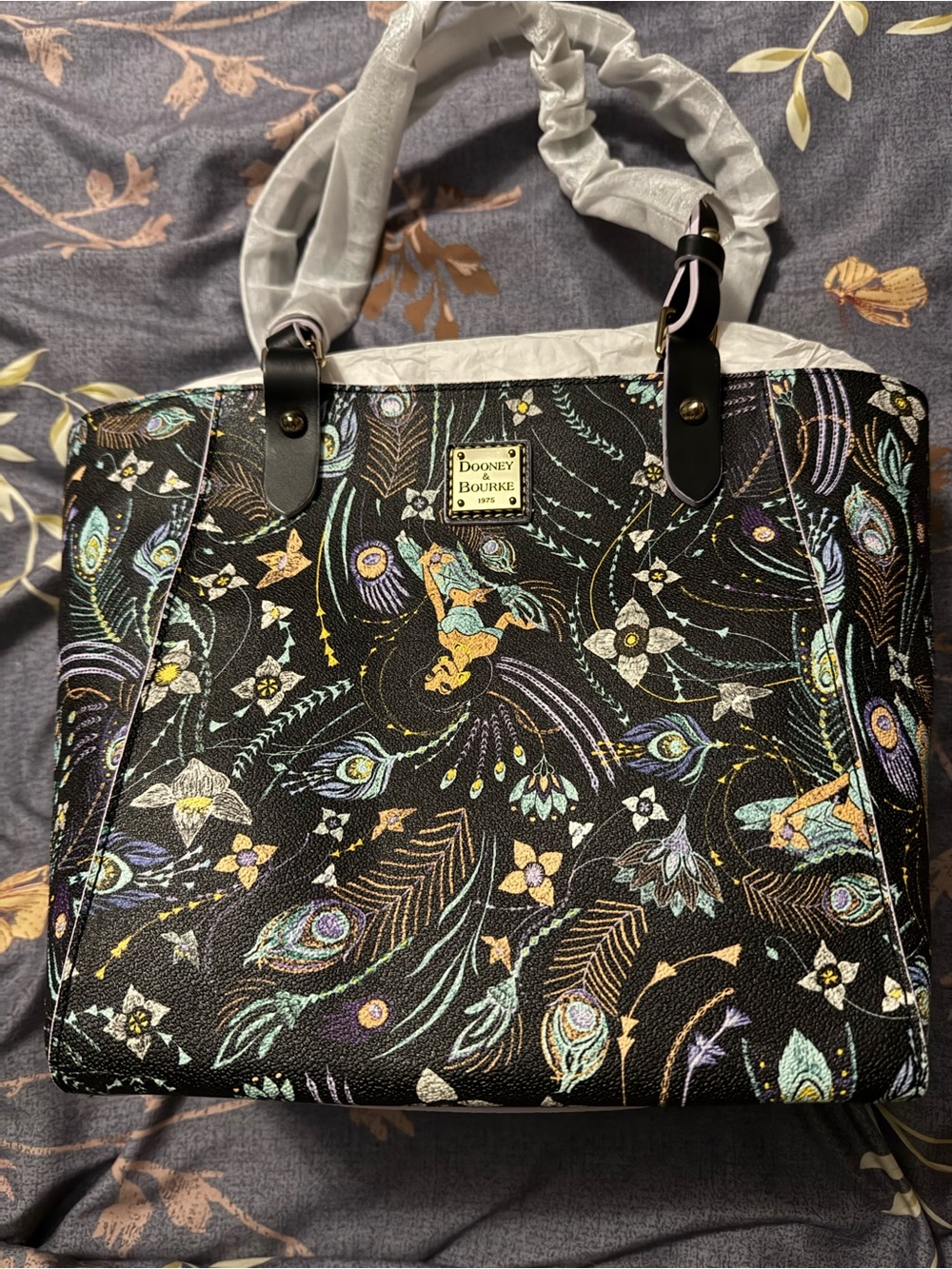 Dooney & Bourke Black Peacock Feather-Print Tote